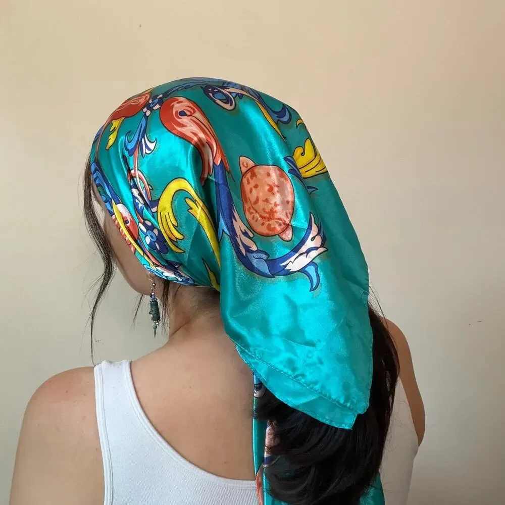 Vintage Oversized Satin Bandana Square Scarf